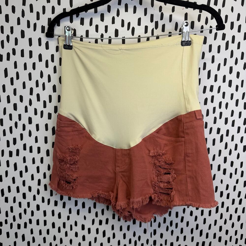 Pink Blush Pink Super Distressed Maternity Denim Shorts medium - Picture 2 of 6